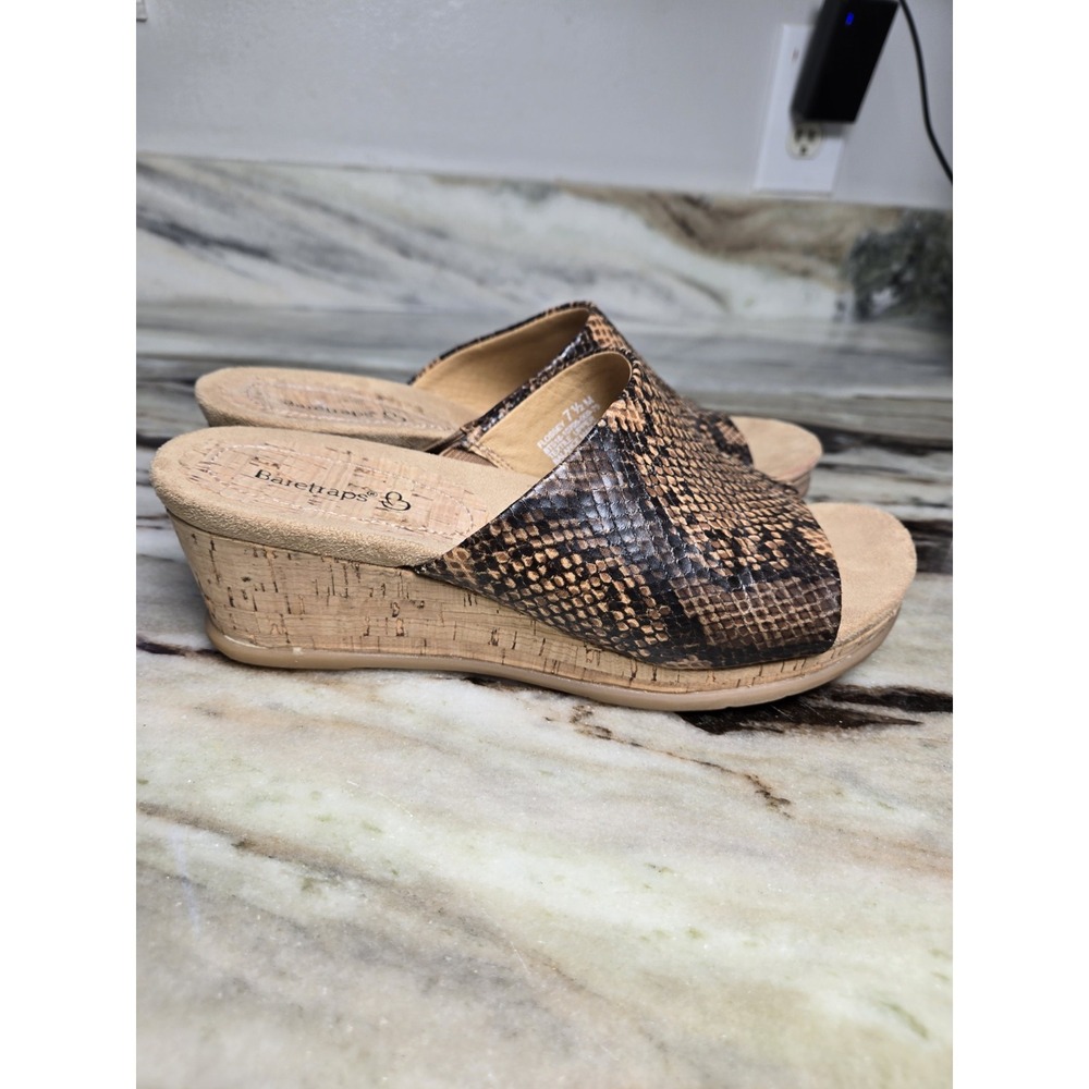 BARE TRAPS Flossey Faux Snake Skin Python Slides Wedges Sandals‎ 7.5
